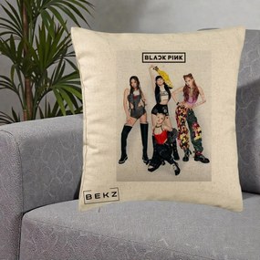 Perna Personalizata K-pop BLACKPINK Fotografie Grup Tinute Edgy, 40x40 cm, Bej, Husa Detasabila, Perna Inclusa, BEKZ®