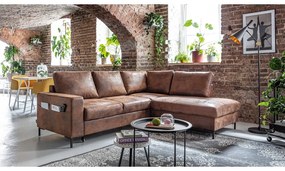 Colțar maro extensibil cu tapițerie din imitație de piele (cu colț pe partea dreaptă) Lofty Lilly – Miuform