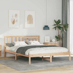 vidaXL Cadru de pat cu headboard Maro 140 x 200 cm Lemn de brad solid