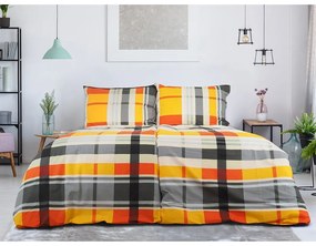 Lenjerie de pat portocalie din țesătură crep pentru pat de o persoană 140x200 cm Orabge Kube – B.E.S.