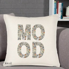 Perna Decorativa MOOD Money Grafic Urban, 40x40 cm, Crem Reliefat, Husa Detasabila, Perna Inclusa, BEKZ®