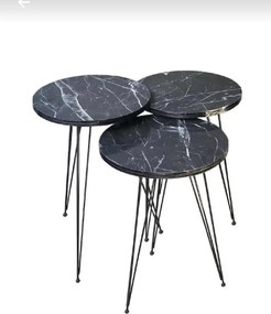 Set 3 masute de cafea, Letitia Homs, negru, 30 x 30 x 40 cm, PAL/metal