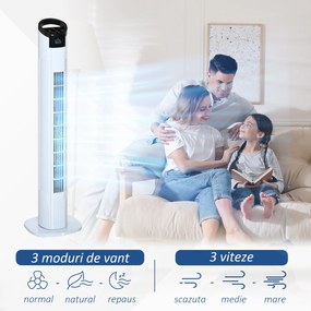 HOMCOM Ventilator tip Coloana Turn cu Telecomanda si Oscilatie, 3 Functii 3 Viteze, Timer 7.5 Ore, Ф20x78.5cm | Aosom Romania