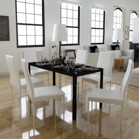 242988 vidaXL Set masă și scaune de bucătărie 7 piese alb și negru