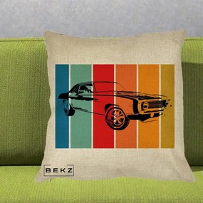 Perna Personalizata Masina Retro Muscle Car Grafic, 40x40 cm, Crem, Husa Detasabila, Perna Inclusa, BEKZ®