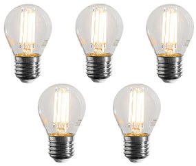 Set de 5 becuri cu filament LED E27, reglabile, G45, clare, 4W, 470 lm, 2700K