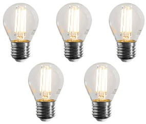 Set de 5 becuri cu filament LED E27, reglabile, G45, clare, 4W, 470 lm, 2700K