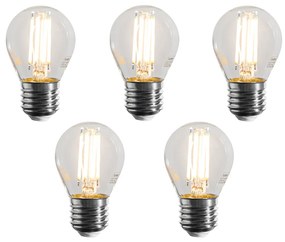 Set de 5 becuri LED cu filament E27 G45 transparente, dimabile, 4W 470 lm 2700K