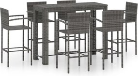 vidaXL Set bar exterior cu cotieră, 7 piese, gri, poliratan