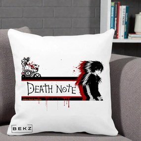 Perna Personalizata Death Note L Lawliet Rosu-Negru, 40x40 cm, Alba Mata, Husa Detasabila, Perna Inclusa, BEKZ®