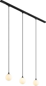 Sistem de iluminat pe șină modern negru cu 3 lumini suspendate albe monofazate - Iconic Perle