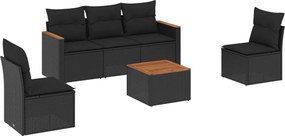 vidaXL Set mobilier de grădină cu perne, 6 piese, negru, poliratan