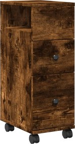 vidaXL Dulap de baie îngust cu roți, stejar fumuriu, lemn prelucrat