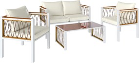 Outsunny Set mobilier grădină 4 piese Polyrattan lounge cu canapea 2 locuri, 2 fotolii, masă cu sticlă, perne detașabile, saltea antiderapantă | Aosom Romania