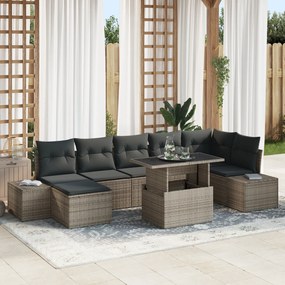 vidaXL Set de Canapea de Grădină cu 8 Piese și Perne Gri din Rattan Poly