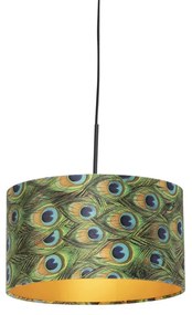 Lampă suspendată cu abajur din catifea păun cu auriu 35 cm - Combi