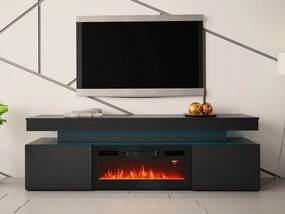 Dulap TV cu șemineu Lesteralo EF 2D 190 (Negru + lucios negru) (cu iluminat LED albastru). 1106180