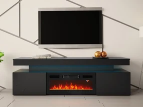 Dulap TV cu șemineu Lesteralo EF 2D 190 (Negru + lucios negru) (cu iluminat LED albastru). Promo -16%. 1106180