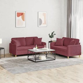 vidaXL Set canapea cu perne, 2 piese, roșu vin, material textil