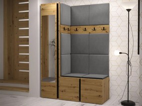 Mobilier hol Tovenaz X (Stejar artisan + Negru + Gri) (cu oglindă). 1104792