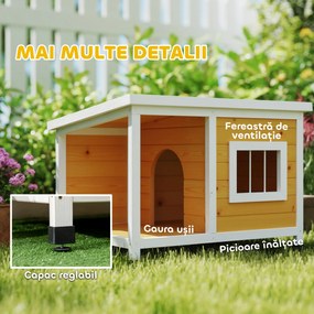 PawHut Cușcă pentru Câini de Exterior din Lemn cu Verandă Acoperită și Acoperiș Înclinat, 85.5x62x60 cm, Multicolor | Aosom Romania