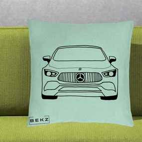 Perna Personalizata Mercedes-Benz Fata Linie, 40x40 cm, Verde Menta, Husa Detasabila, Perna Inclusa, BEKZ®