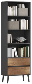 HOMCOM Bibliotecă mobilier de depozitare cu 4 compartimente deschise și 2 sertare, 60 x 30 x 179 cm, gri | Aosom Romania