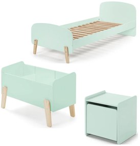 Set KIDDY în verde mentă format dintr-un Pat copii (90x200), noptieră și cutie de jucării.