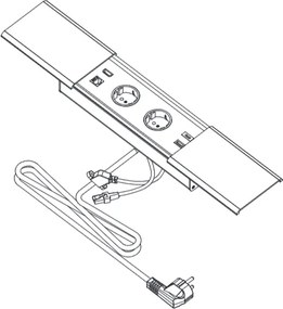Priza incorporabila in blat Prestino GTV, 2 prize Schuko, USB A + C, HDMI, RJ45, alb, 310 x 100 mm Aluminiu  plastic, Alb, L:310 mm; l:100 mm; H:58