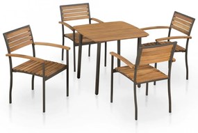 Set mobilier de exterior, 5 piese, lemn masiv de acacia și oțel