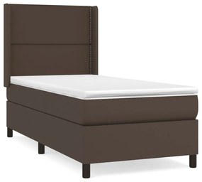 3132420 vidaXL Pat box spring cu saltea, maro, 90x200 cm, piele ecologică