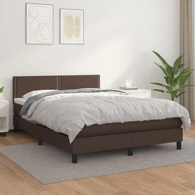 3141068 vidaXL Pat box spring cu saltea, maro, 140x200 cm, piele ecologică