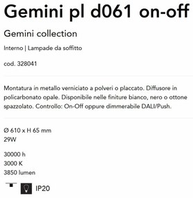 Plafoniera LED design circular GEMINI pl d061 on-off alb