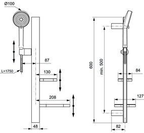 Set de dus Ideal Standard Alu+ cu bara 60 cm, para dus 2 functii si furtun, negru mat Negru mat