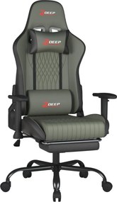 Scaun gaming, Pernă lombară cu Masaj vibrator, Suport pentru picioare, Cotiere 2D, piele PU, Gri