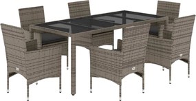 vidaXL Set mobilier de grădină cu perne 7 piese gri poliratan & sticlă