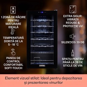 Klarstein Shiraz 28 Uno, frigider pentru vin, 74 litri, 28 sticle, panou de control tactil, 5-18°C