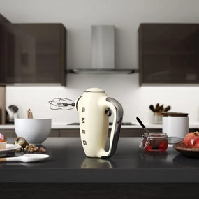 Mixer manual SMEG 50's Style HMF01CREU, 250 W, 9 viteze, Functie Turbo, Afisaj LED, Timer, Accesorii, Crem