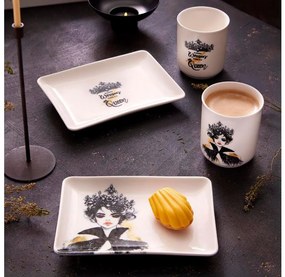 Set de masă, 4 piese, porțelan, negru/alb