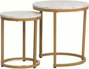 Set 2 masute cafea HOLA, alb cu efect de marmura/auriu, PAL laminat/ot