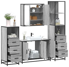 vidaXL Set de mobilier de baie 4 piese Lemn stratificat gri Sonoma