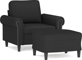 vidaXL Fotoliu canapea cu taburet, negru, 60 cm, catifea