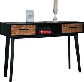 Consolă lemn masiv Timeless 2 Sertare 1 Nișă Negru, 138 × 38 × 80 cm