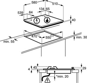 Plita incorporabila pe gaz si electrica Electrolux EGE6172NOK, 7600 W, Aprindere electronica, Indicator de caldura reziduala, Negru