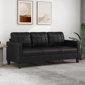Canapea cu 3 locuri, negru, 180 cm, piele ecologica Negru, 198 x 77 x 80 cm
