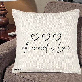 Perna Decorativa All We Need Is Love, 40x40 cm, Crem Reliefat, Husa Detasabila, Perna Inclusa, BEKZ®