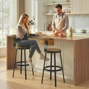 HOMCOM Set 2 Scaune de Bar, Șezuturi Rustice cu Spătar și Suport pentru Picioare, Maro Rustic | Aosom Romania