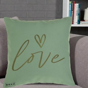 Perna Decorativa Love Caligrafie Aurie, 40x40 cm, Verde, Husa Detasabila, Perna Inclusa, BEKZ®