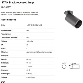 Spot incastrabil tavan / perete design modern STAN negru