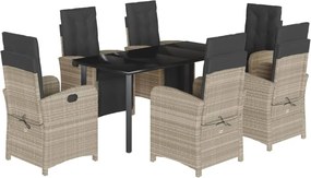 vidaXL Set mobilier de grădină cu perne, 7 piese gri deschis poliratan